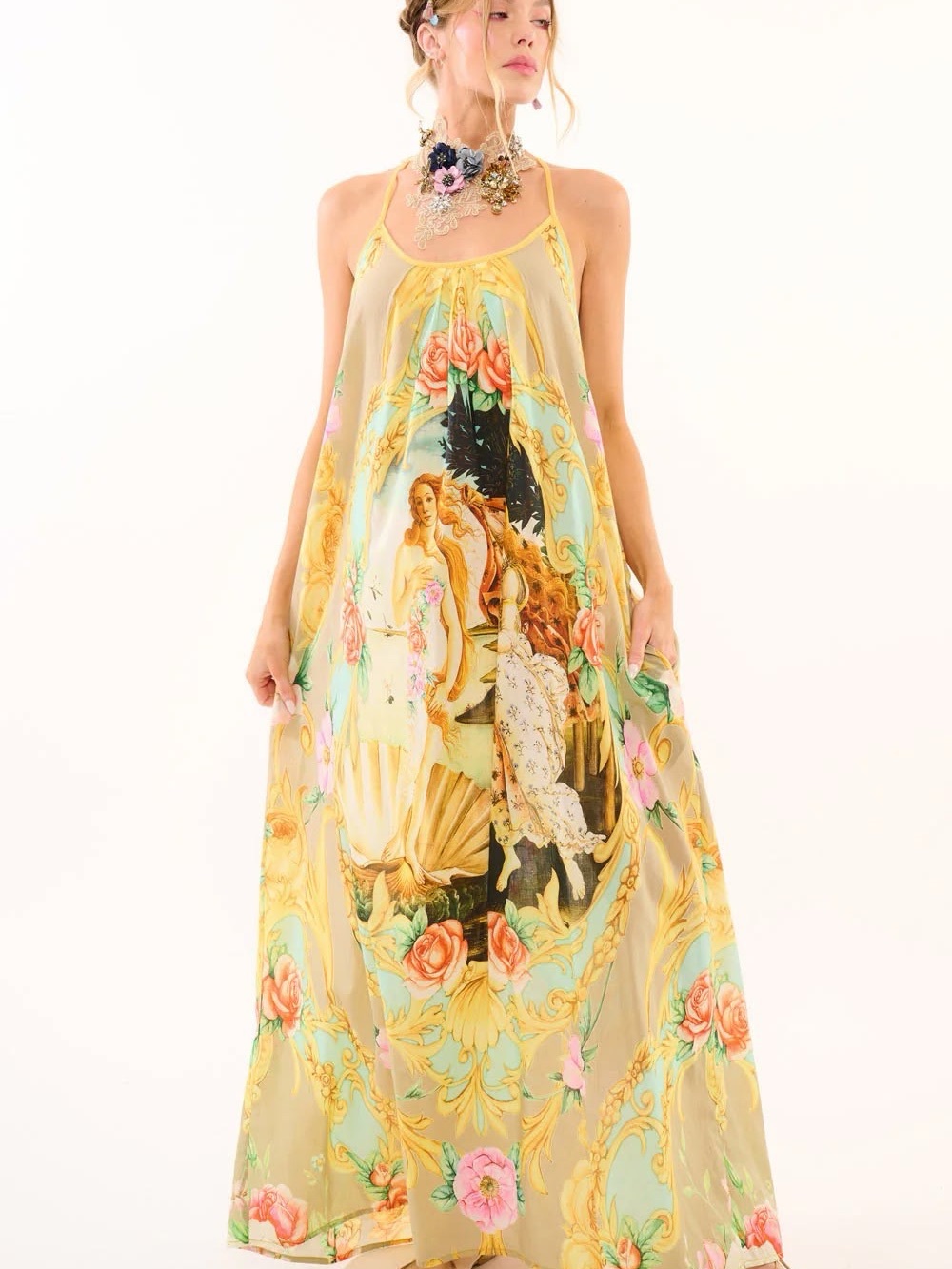 NWT Aratta Birth of Venus Gold Maxi Dress Small